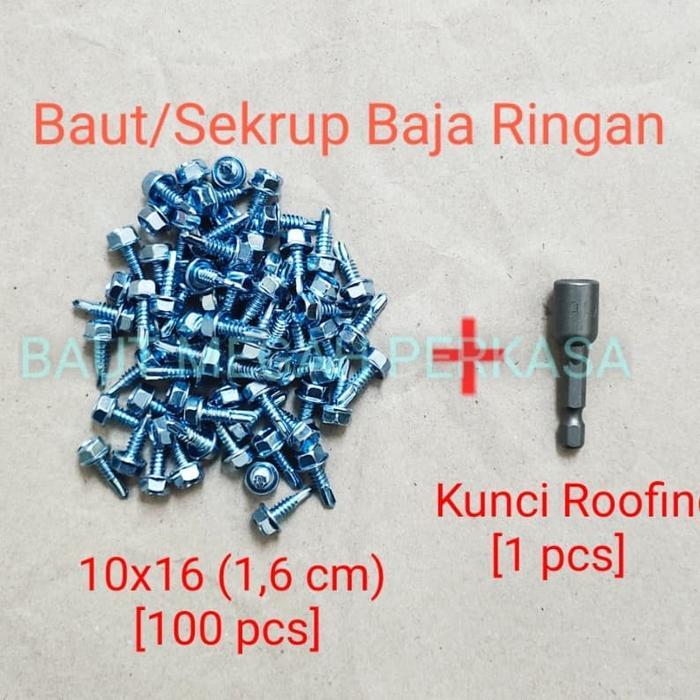 "New" [PAKET] Baut/Sekrup Baja Ringan 16 mm + Kunci Roofing