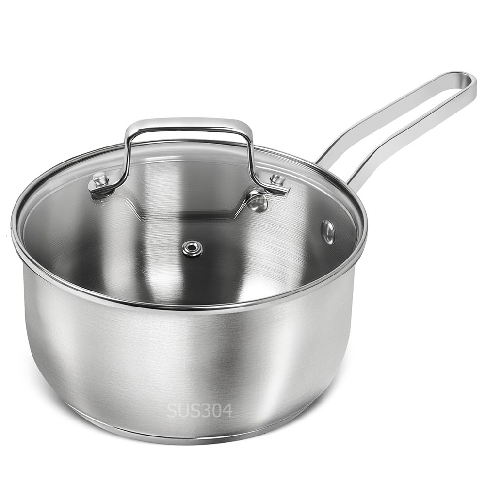 304 Stainless Steel SaucePan 1QT Induction Sauce Pan with Glass Strainer Lid Stainless Steel Sauce
