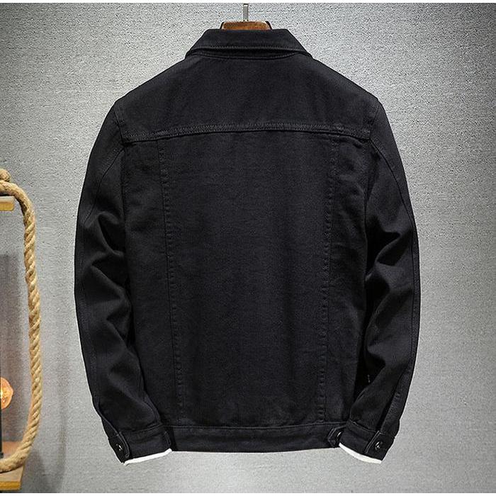 JAKET JEANS DENIM POLOS PRIA WANITA Nyaman Panjang Hitam Hitam Blazer Casual