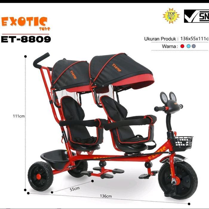 Sepeda Anak Roda 3 Kembar EXOTIC ET 8809 ET-8809 2 kursi Gratis Ongkir