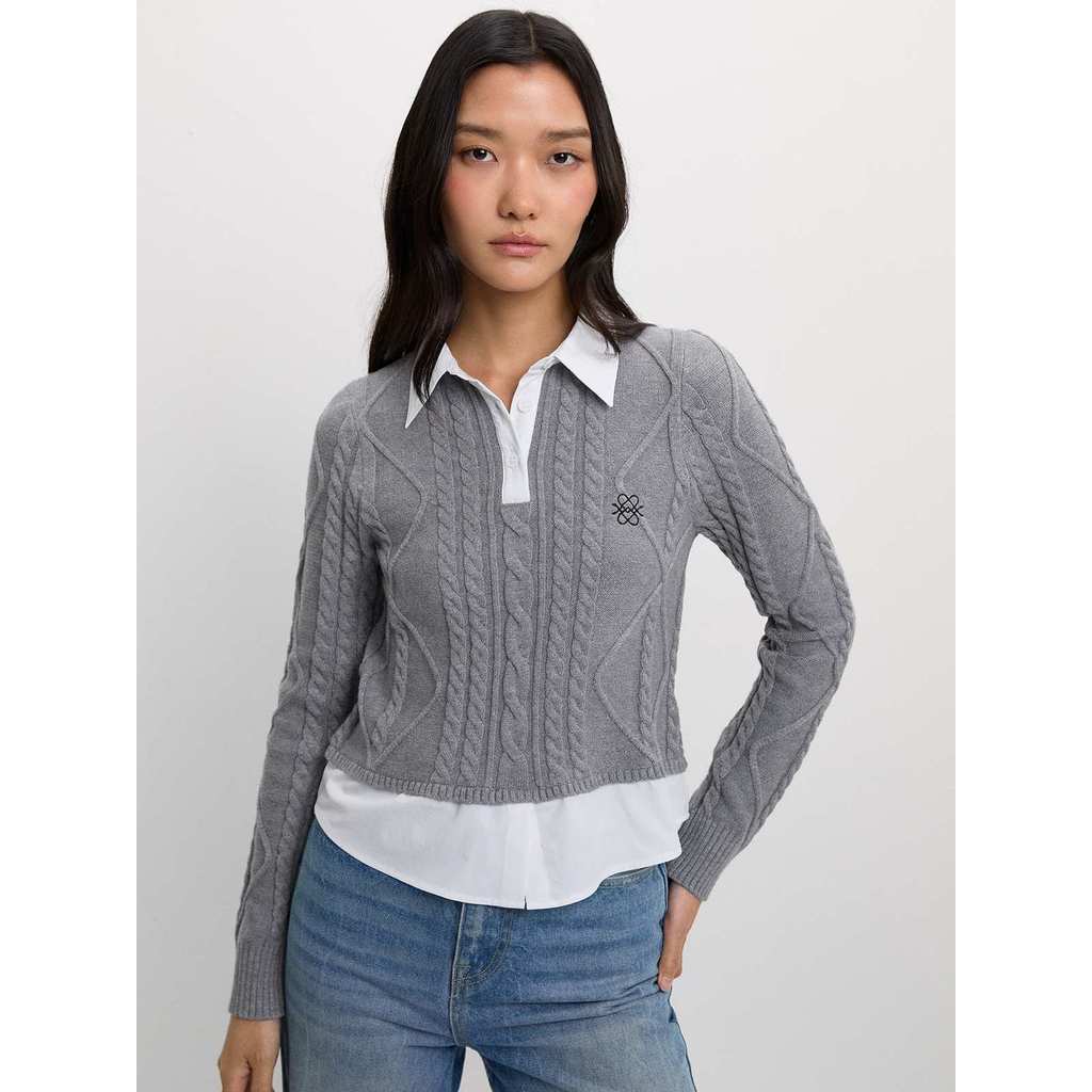 Pomelo. - Cable Knit Top - Mid Grey