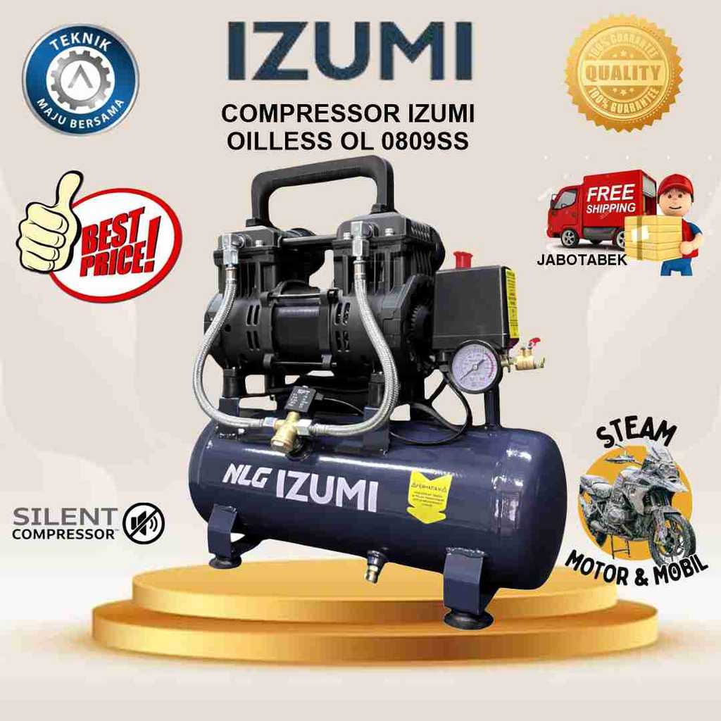 COMPRESSOR IZUMI NLG OILLESS OL 0809SS/ KOMPRESOR 220V/KOMPRESOR 1 PHASE KOMPRESOR STEAM MOTOR MOBIL