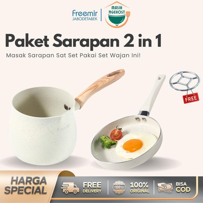 [Masihngekost] freemir Set Wajan Panci Kopi + Teflon 16 cm Paket Wajan Sarapan Mini Gemoy Teflon