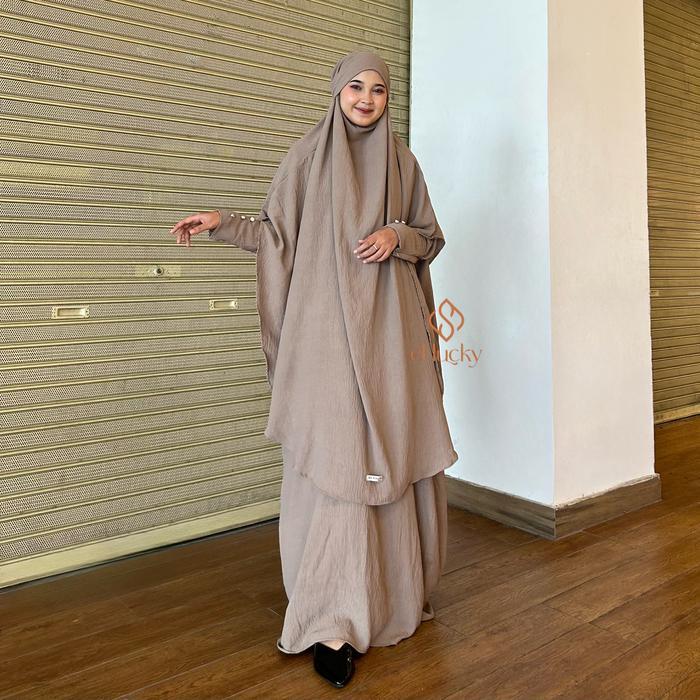 Maisa Abaya Set Jumbo Kerudung French Khimar Umroh Haji + Niqab Crinkle Syari Pasti Ori