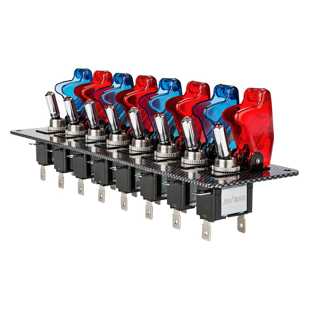 BELI SEKARANG JTRON 12V 20A automotive switch panel 8 group joystick with carbon fibrous panel switc
