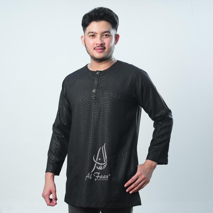 Baju Koko Pria Al-faan koko HANIF Lengan panjang motif emboss kemko pria atasan muslim pria kemeja