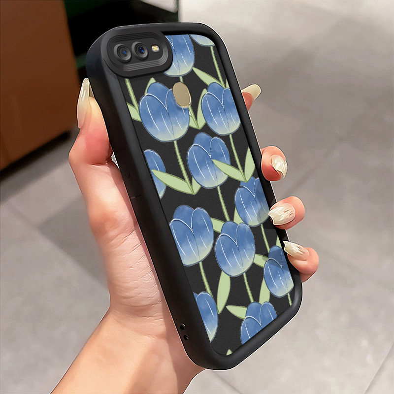 Casing Hp Untuk OPPO A7 OPPO A5s OPPO A12 OPPO A12S A11k Case aestetik Blue Tulip Kasing Anti Guncan