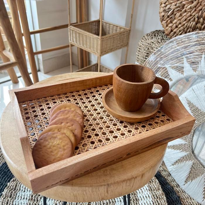 Tray Rotan Kayu Persegi / Nampan Kayu Rotan Persegi Nk06