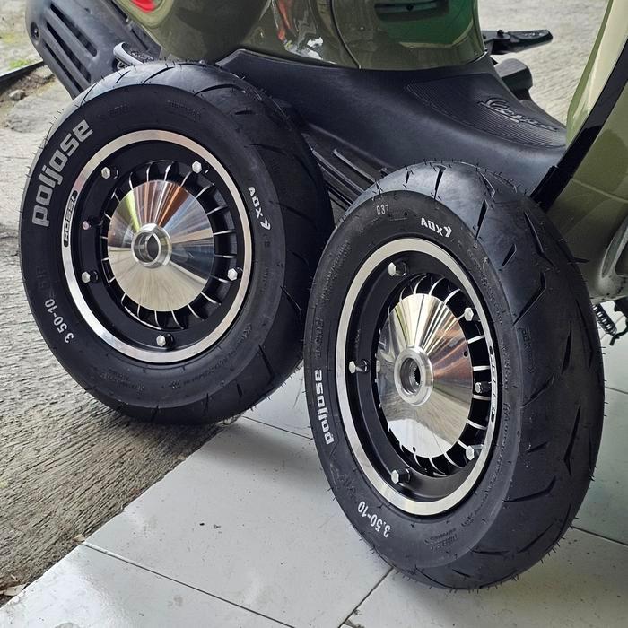 Paket Velg Ban Tubeless Vrossi Adx Poljose Ring 10 3.50 Set Tromol Scarlet Vespa Px Excel Exclusive 
