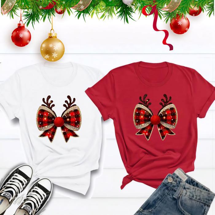 Cheron Kaos Natal Cewek Cowok Baju Natal Anak Lengan Pendek Dengan Motif Christmas Warna Merah Putih