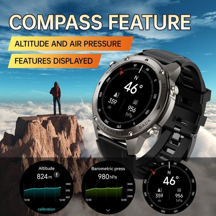 SKMEI DM56 Smartwatch GPS Map 1.43 AMOLED 5ATM Waterproof Kompas Barometer Jam Tangan Pria Olahraga