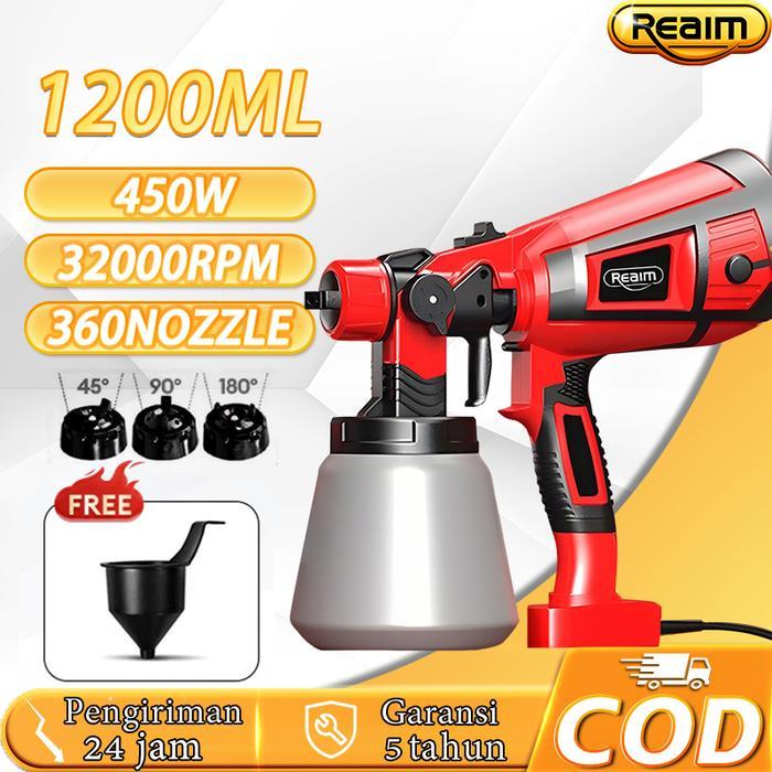 Spray Gun Cat Semprot Elektrik REAIM RE1200ML 450Watt Alat Semprot Cat Tembok Rumah Tangga Mesin
