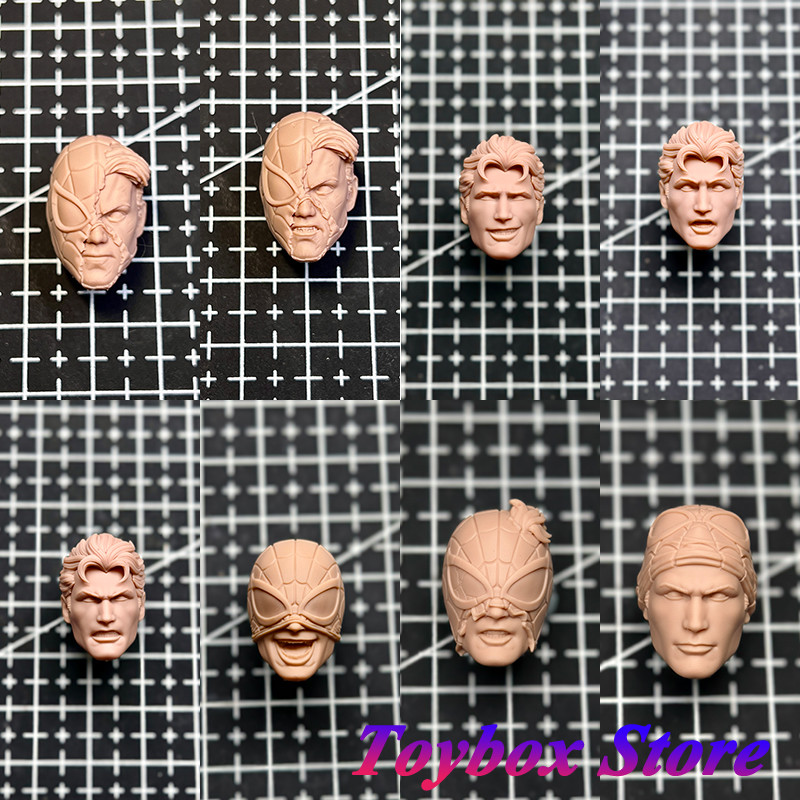 1/12 Scale Spider Mask Design Peter Parker Unpainted Head Sculpt Model Super Hero Battle Damage Toy