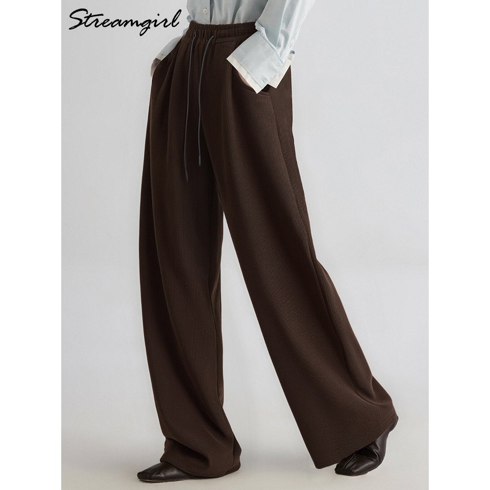 Streamgirl Women Winter Corduroy Pants Dark Brown With Thick Warm Fleece Trousers Corduroy High
