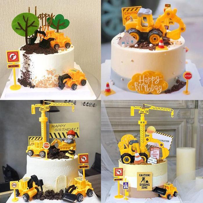 TOPPER KUE HIASAN CAKE ULANG TAHUN MOTIF KONTRUKSI EXCAVATOR TRUCK