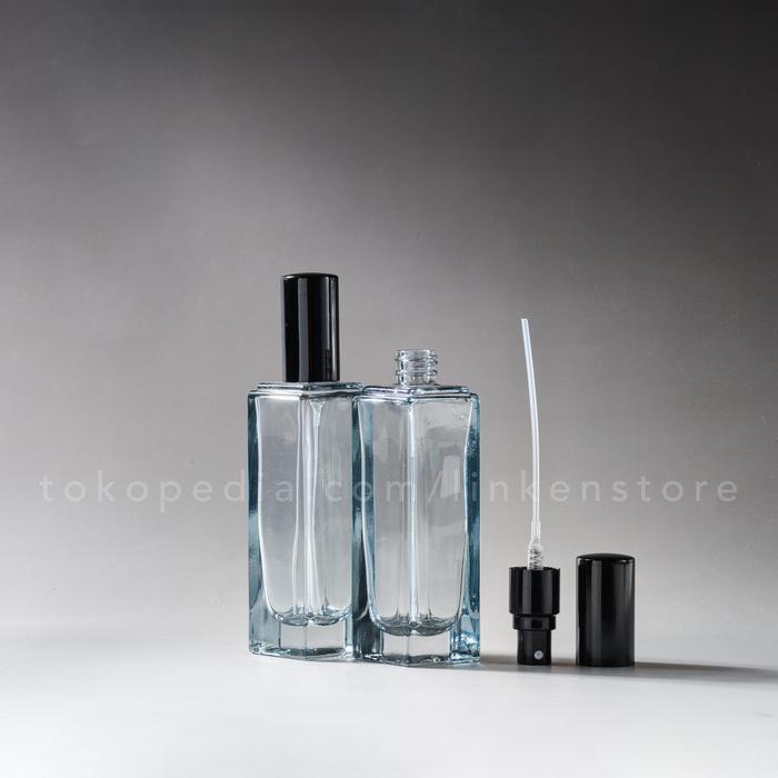 "New" Botol Spray Kaca Kotak Tebal - HITAM Transparan Clear Vial Parfum Mini