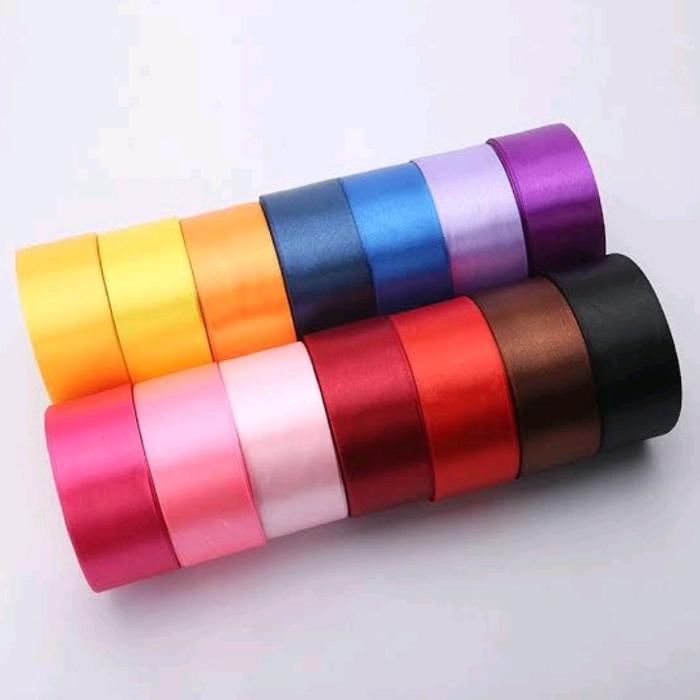 Pita Satin 4 cm per roll / Pita Satin 1.5 in per roll Biru Hijau Kuning