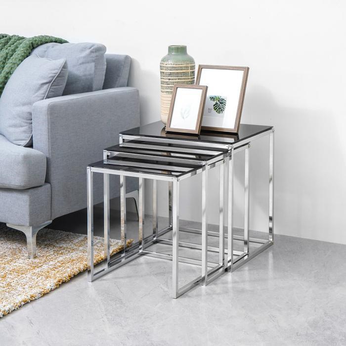 [WAKULLA] Norton Set Meja Sisi - Hitam Meja Susun Meja Kopi Tamu Sudut Ruangan Meja Kecil High