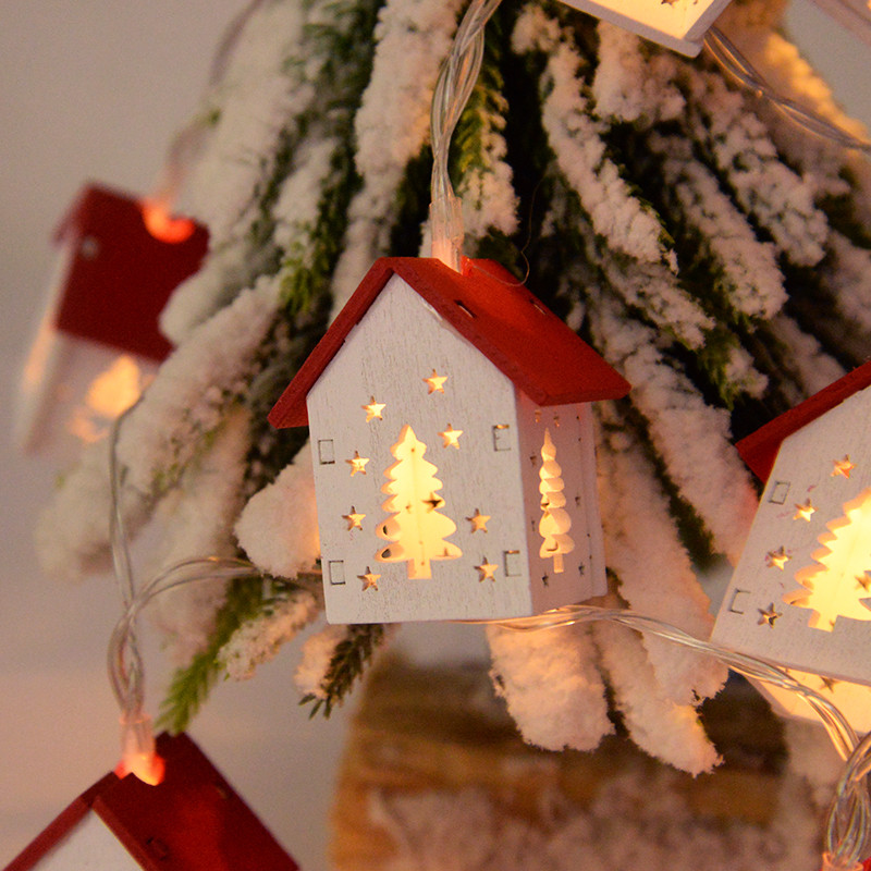 Christmas Wooden House LED String Light Xmas Tree Hanging Ornament 2025 Christmas Decoration For