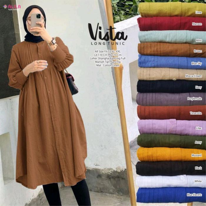 Vista Long Tunik Bahan Cotton Linen Import By Alila / Long Tunik Katun Polos Ld 110
