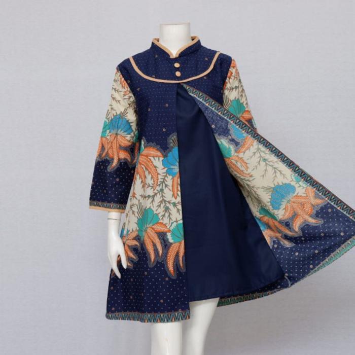 LANGITJUA COLLECTION Glenca Tunik Batik Model Pias Bahan Katun Halus Mix Polos Resleting Belakang