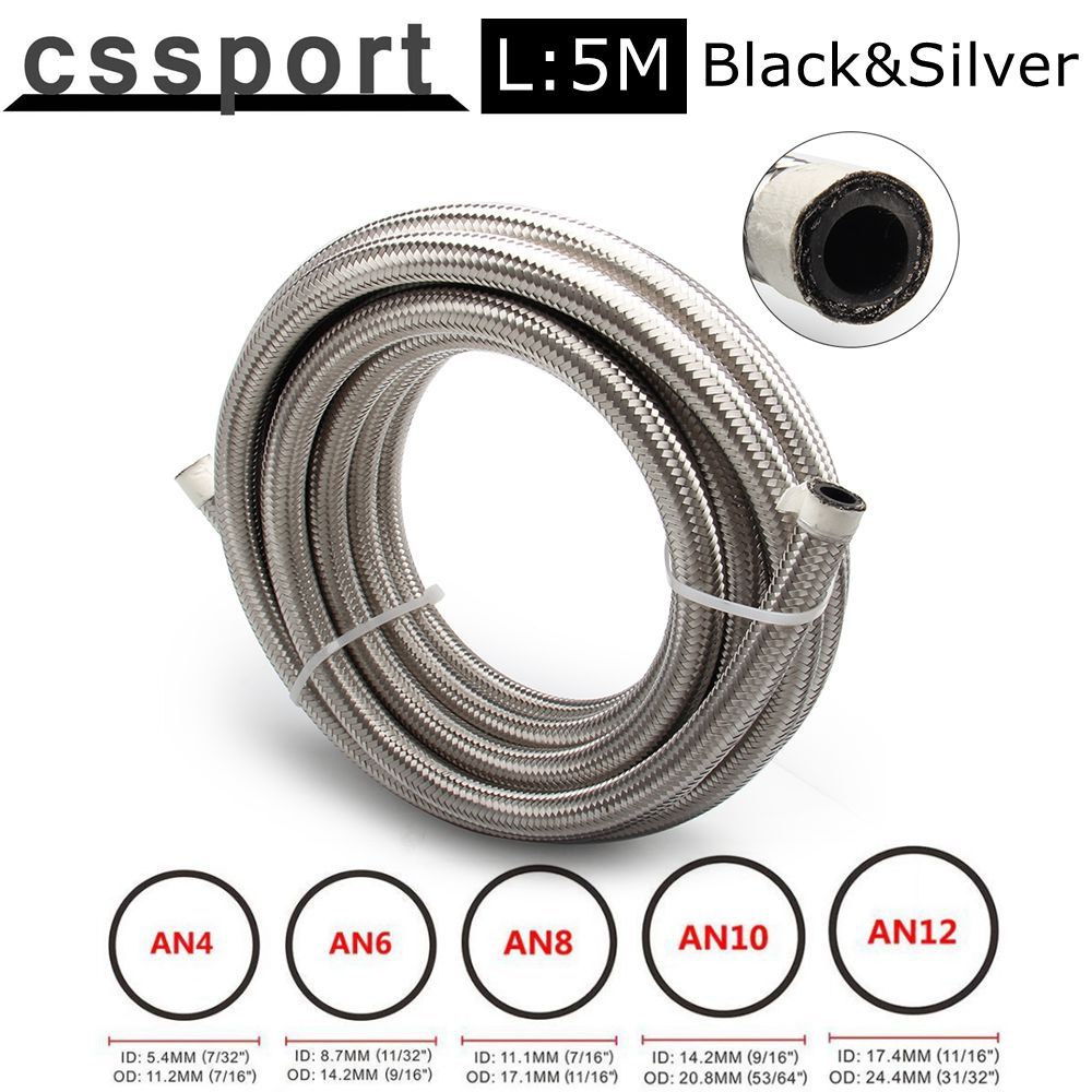 1M 3M 5M 16FT AN4 AN6 AN8 AN10 AN12 Oil Fuel Hose Oil Gas Cooler Hose Line 5M Pipe Tube Nylon Stainl