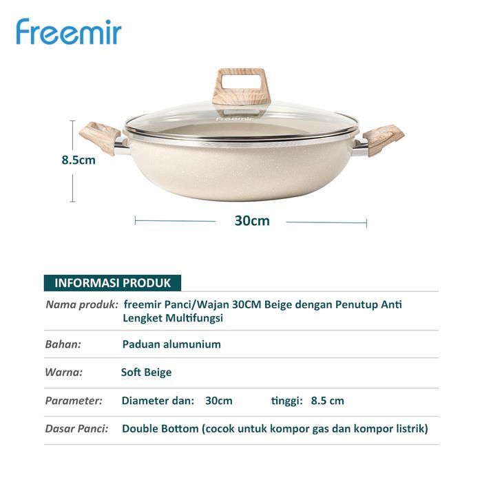 [BRAND] Freemir Wajan 30 cm Besar Batu Granit Beige Wajan Anti Lengket Wajan Penggorengan Set