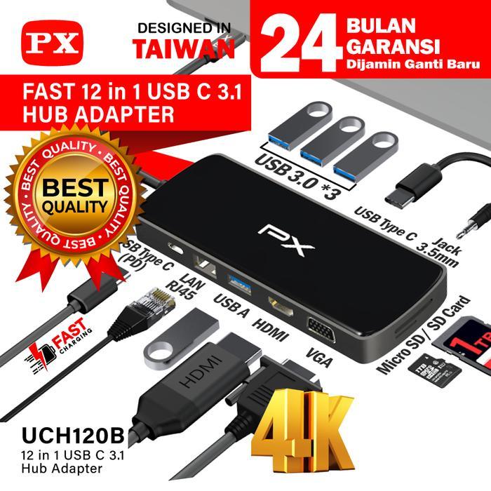 Hub Converter Type C 3.1 Laptop HDMI USB 12 in 1 PX UCH120B