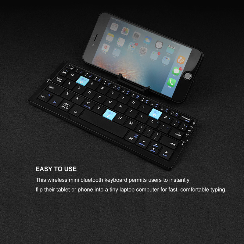 BOW FOLDABLE KEYBOARD WIRELESS BLUETOOTH FOLDING KEYBOARD WITH STAND RECHARGEABLE MINI KEYBOARD FOR
