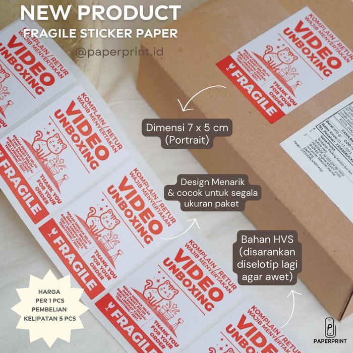 STICKER FRAGILE UNBOXING LABEL KUCING Paket Unboxing