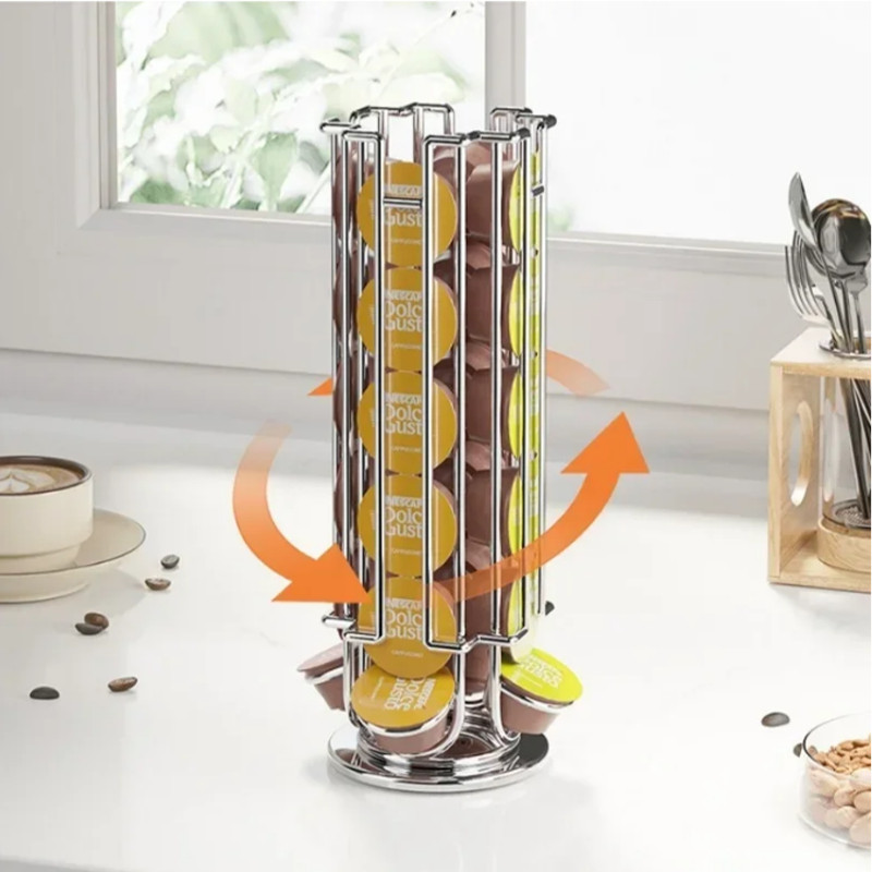Coffee Holder Metal Rotatable Storage Stand Can Hold For 24 Gusto Caules 360-Degree Rotation Anti