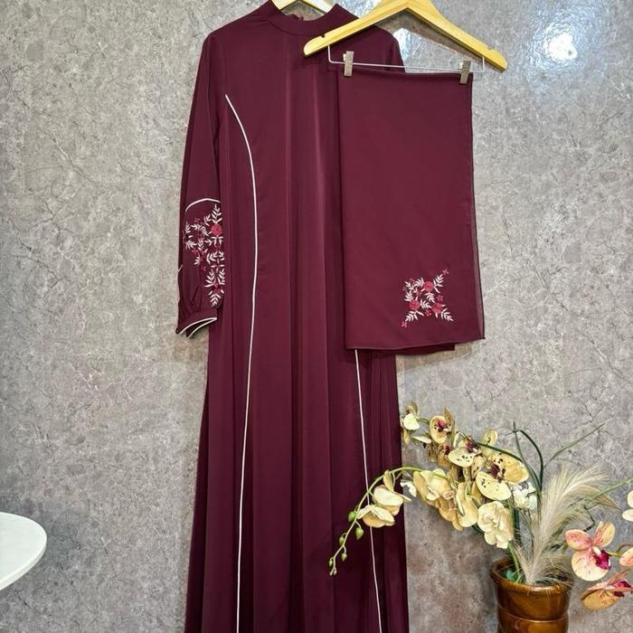 GAMIS ABAYA VANILA SET HIJAB TERBARU BY OHC ABAYA BORDIR MEWAH DENGAN DESAIN ELEGAN DAN DETAIL