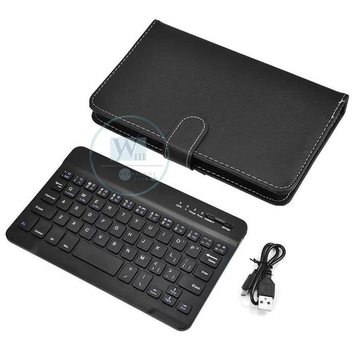 KEYBOARD BLUETOOTH UNIVERSAL COVER UNTUK HP GADGET ANDROID IOS Hitam Wireless