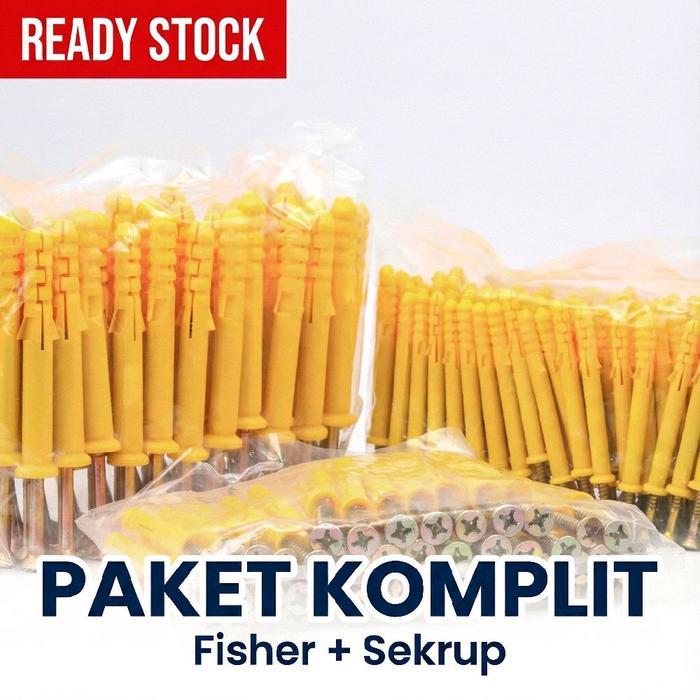 "New" Fiser set S6 S8 S10 /1 Pack / 50 pcs/Fiser / Fischer Dowel + Sekrup M6 / M8 / M10 Lengkap 1