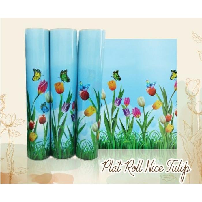 Fiber Plastik Plat Penutup Pagar Motif Tulip Biru