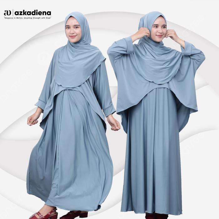 Azkadiena Alena 3 In 1 Gamis Muslim Cantik Set Jilbab Polos Bumil Busui Jersey Zoya Outer Kardigan