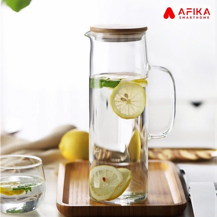 Teapot Teko Teh Kaca Pitcher Glass Tutup Bambu Kayu Besar Teapot Glass