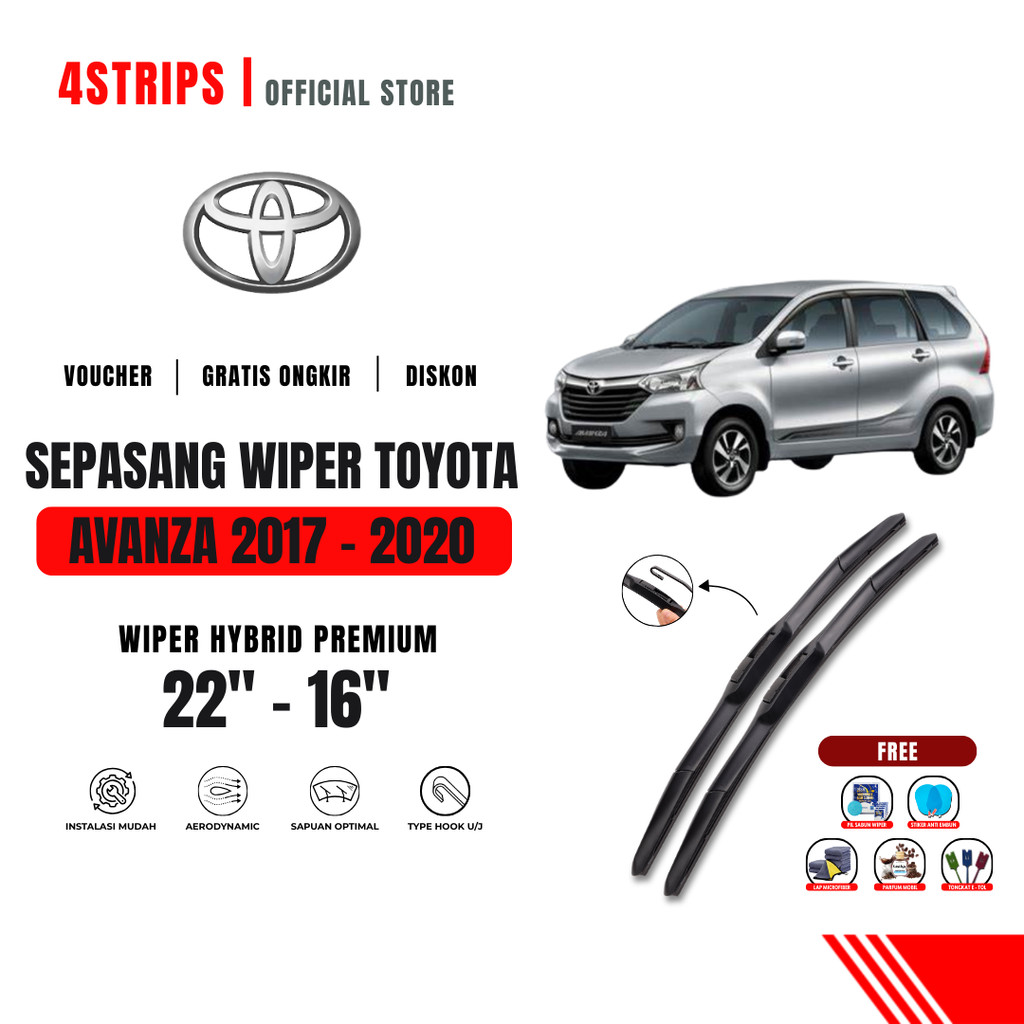 Wiper Toyota Avanza 2017-2020 Hybrid Kaca Depan Mobil Free 5 Bonus