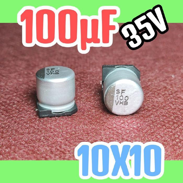 Solid kapasitor capasitor elko elco SMD 35v 100uf 35v 100 uf 35 v 35 volt VHB 10x10 ORIGINAL