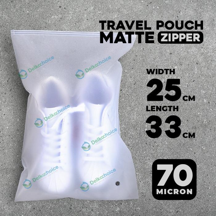 PERLENGKAPAN LIBURAN TRAVEL POUCH ZIPPER MATTE DELKOCHOICE 25X33 MUDAH DIBAWA