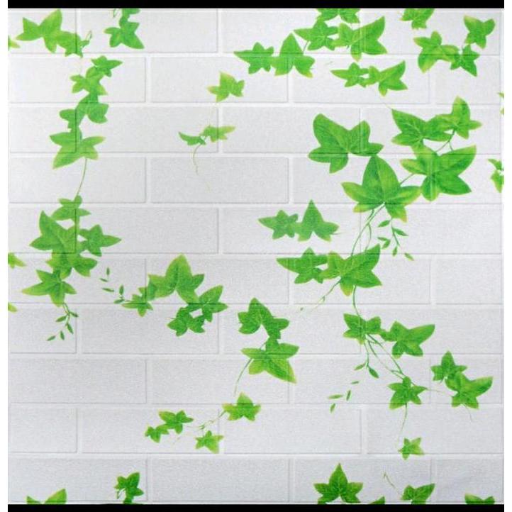 "New" [ PAKET 10 LEMBAR ] Wallpaper 3D Foam Batu Bata / Sticker Dinding Timbul MOTIF PUTIH DAUN