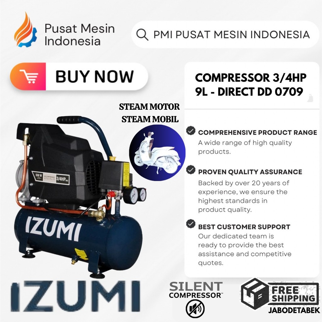 COMPRESSOR IZUMI NLG 3/4HP 9L - DIRECT DD 0709/ KOMPRESOR 220V/ KOMPRESOR 1 PHASE/ KOMPRESOR STEAM M