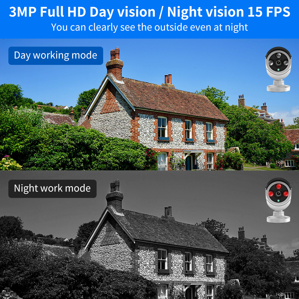 Hiseeu 3/5/8MP WiFi CCTV Camera Security System IR Night Vision Bullet Camera Set 10CH NVR Wireless