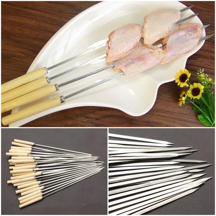 tusuk sate stainless gagang kayu Tusuk sate bisa dicuci tusuk barbeque