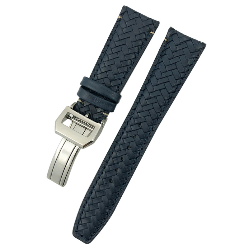 22mm 20mm 21mm Cowhide Woven Watchband Fit for IWC Portugieser Pilot's Watches Portofino IW5007 Blue
