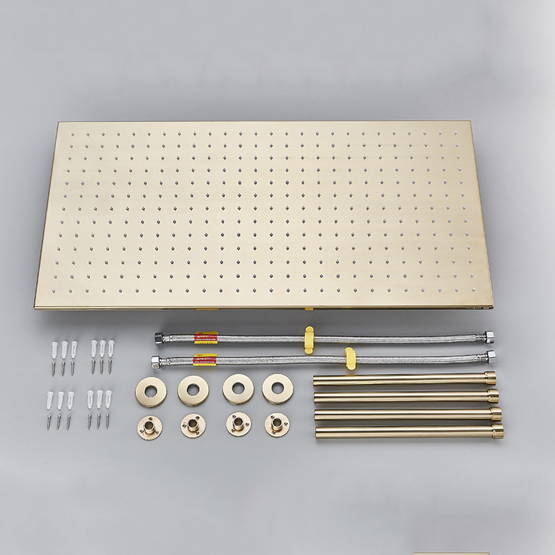 Brushed Gold Thermostatic Shower Set Rain Waterfall Shower Faucet Concealed Bathroom Shower System