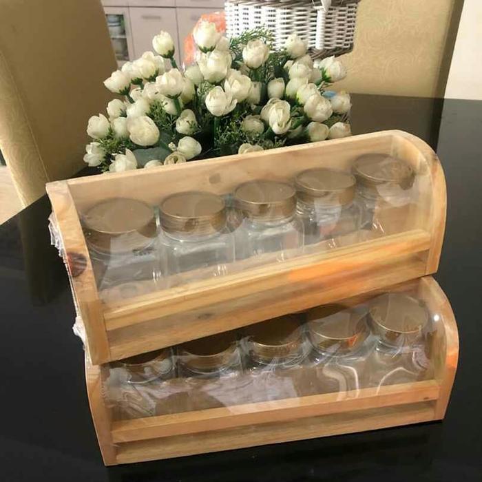 JTTOP" RAK BUMBU KAYU - TEMPAT BUMBU UNIK - TEMPAT BUMBU MURAH - TEMPAT BUMBU