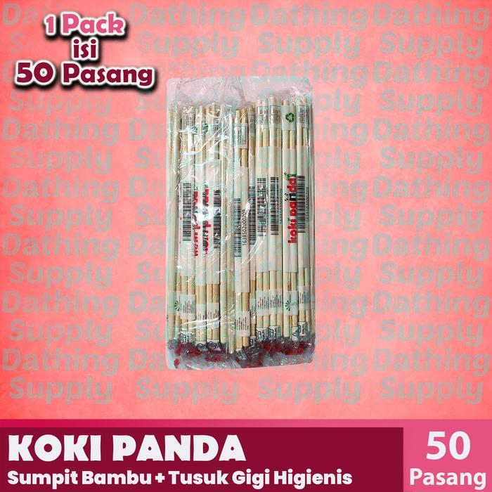 ( 1 PACK ) Sumpit KOKI PANDA import Isi 50 pasang + Tusuk Gigi / Sumpit Bambu Berkualitas / Sumpit