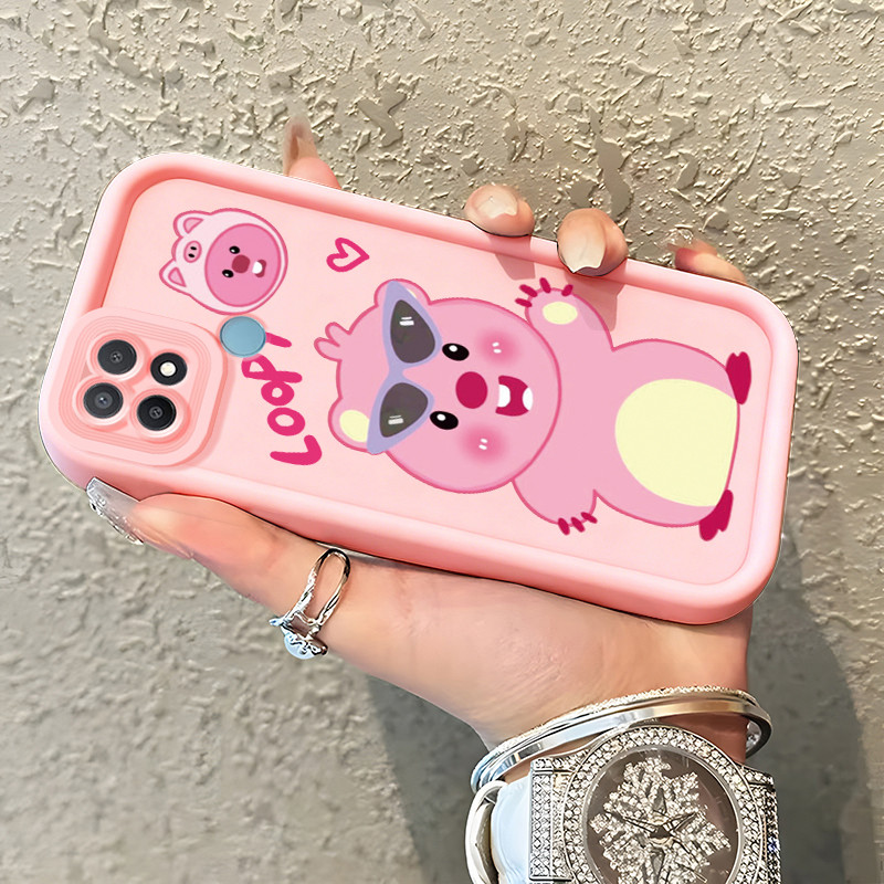 Casing Hp untuk OPPO A15 A15s A35 4G Case Berang-berang kecil berwarna pink Kasing silikon Anti Bent