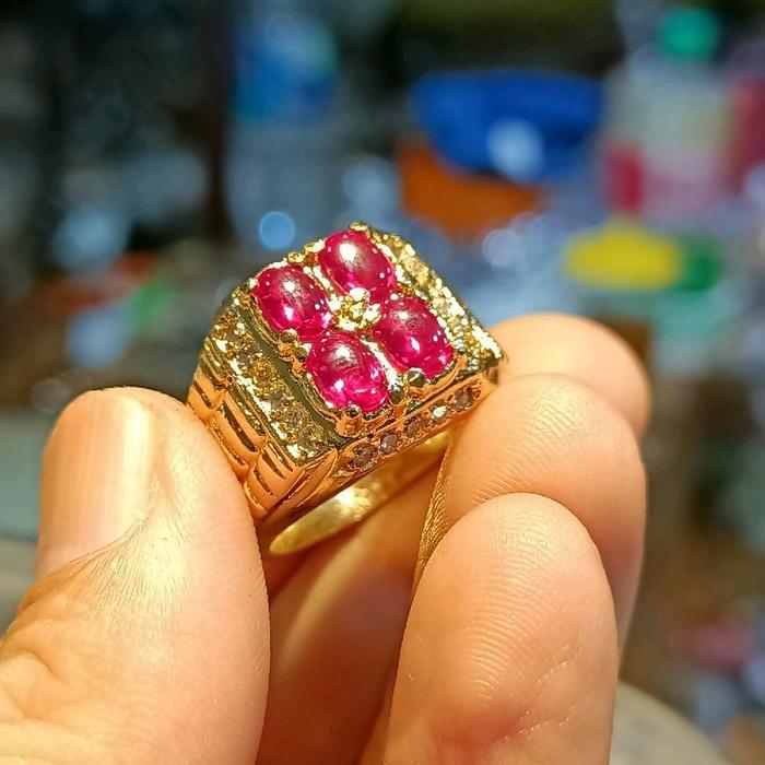ser Batu cincin merah Siam Ros empat mata ring alfaka super Delima